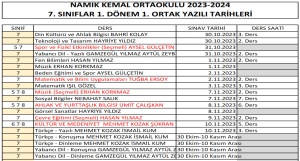 1.Dönem 1.Yazılı Sınav Tarihleri