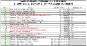 1.Dönem 1.Yazılı Sınav Tarihleri