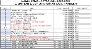 1.Dönem 1.Yazılı Sınav Tarihleri